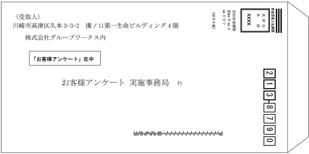 料金受取人払いの返信用封筒の例