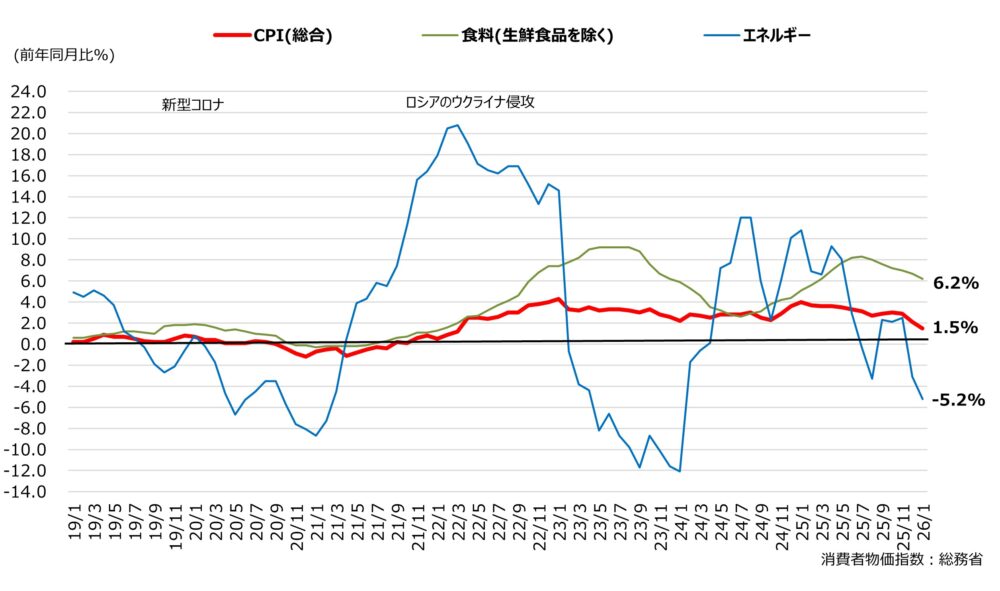 消費者物価指数(品目別)-前年同月比(%)の推移