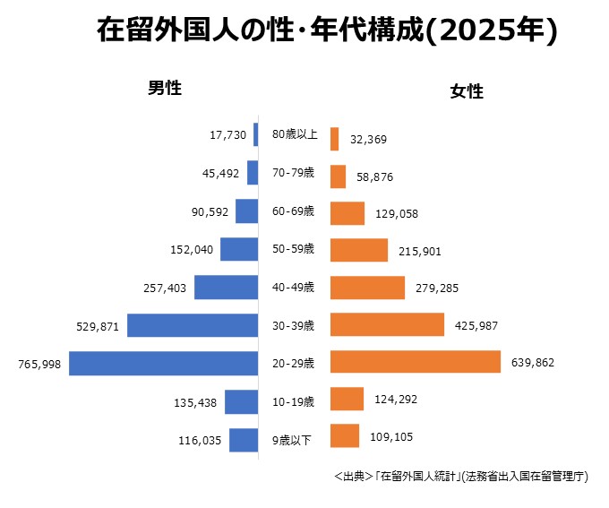在留外国人の性・年代構成